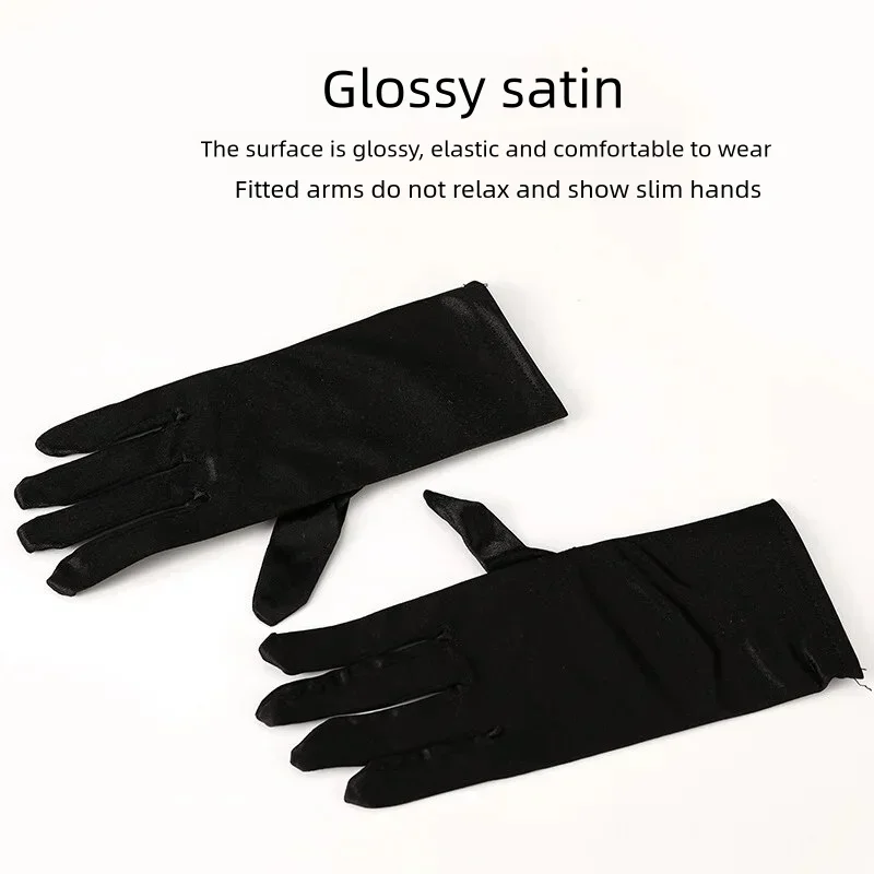 Gants en satin pour fête des patients, longueur du poignet courte, doigts complets, gants de thé, accessoires de mariage