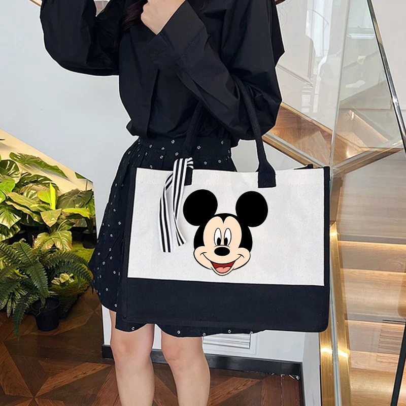 Disney Mickey Women Handle Tote Beach Bag Handbag Simple Wedding Large Capacity Shoulder Bag Shopper Picnic Beach Gift Bags