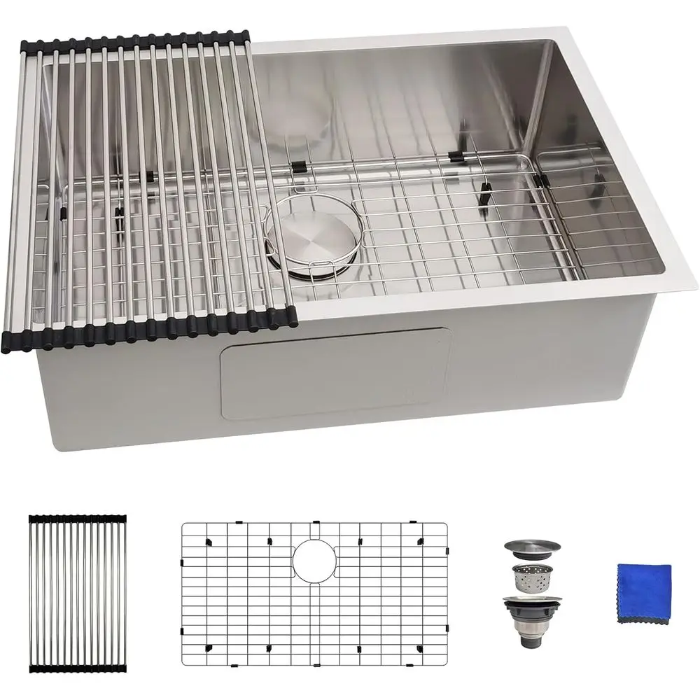 

27-дюймовая кухонная мойка Undermount — раковины из нержавеющей стали 16 калибра, кухонные мойки с одной чашей 27 x 18 дюймов, мойка Undermount с 4 переменными частями