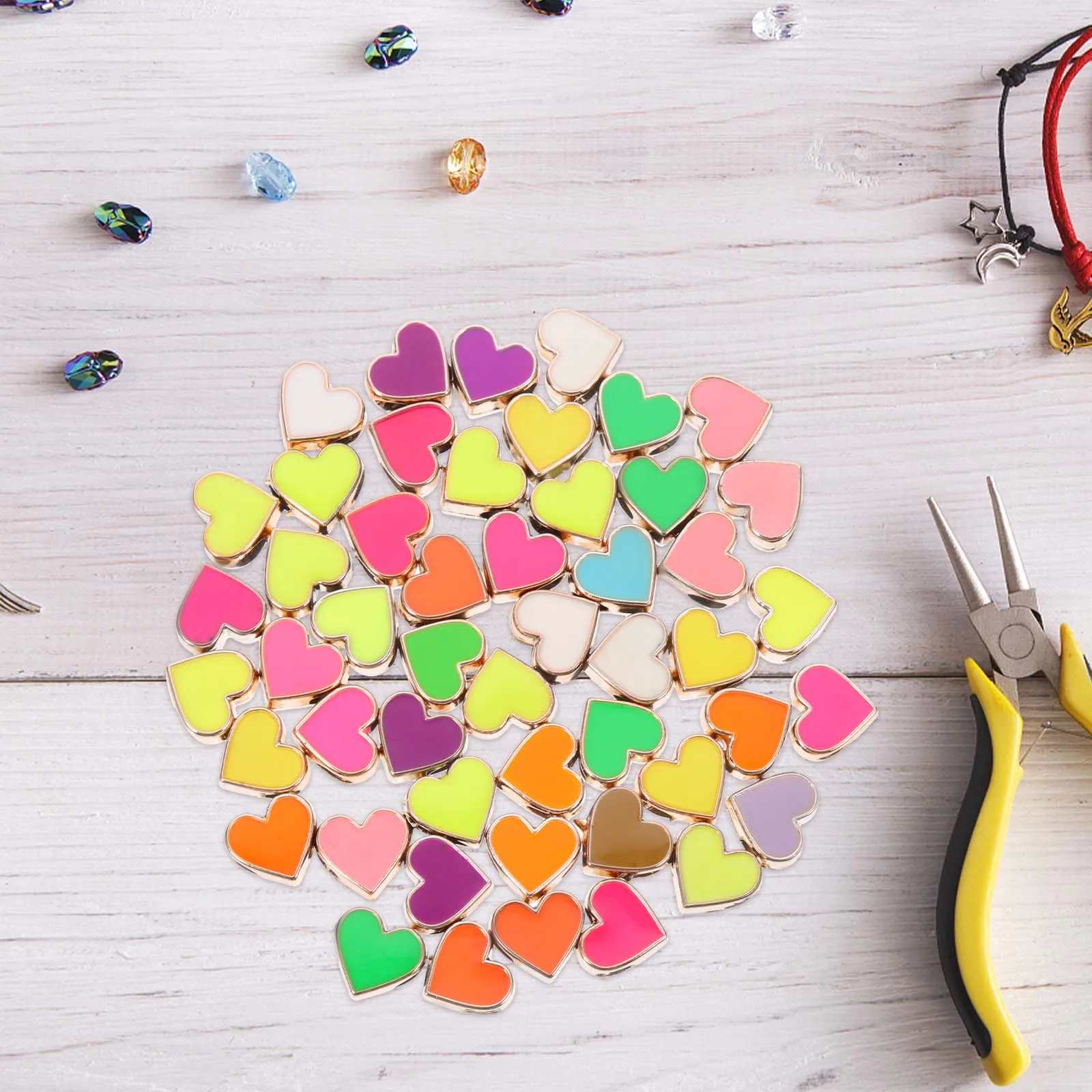 

50Pcs DIY Heart Beads Resin Craft Beads for Jewelry Making Kits Necklace Bracelet Handmade Ornament Romantic Gift Idea