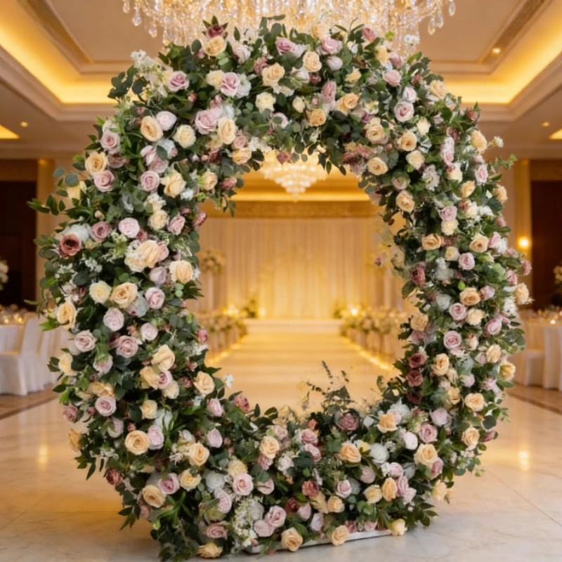 

2M Artificial Circular Arch Flower Car Exhibition Hall Decoration Floral Arrangement Wedding Stage Background Arrangement