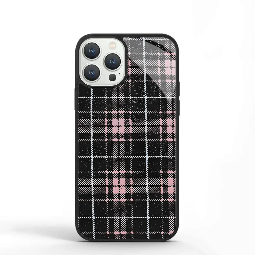 

Pink Tartan Phone Case For IPhone 11 12 13 14 15 Plus Pro Max Mirror Acrylic PC TPU Cover