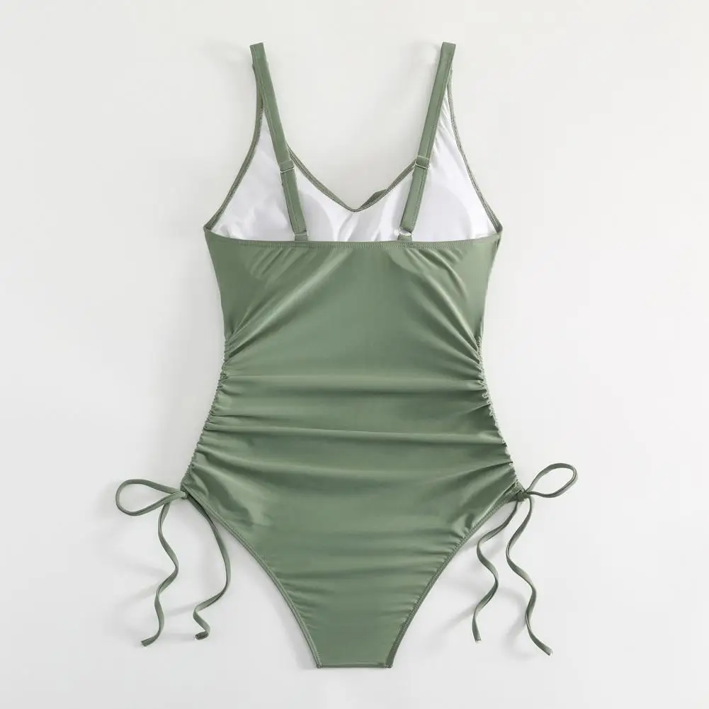 Sexy One-piece Swimsuit One-piece Swimsuit Women's V Neck One-piece Monokini Bathing Suit with Drawstring Pleated for Surfing