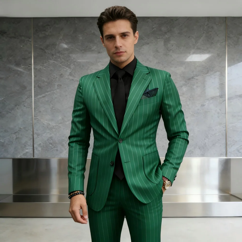 

Мужской полосатый Ternos, уникальный однобортный пиджак, официальная деловая офисная одежда, облегающий мужской черный костюм большого размера с дневником