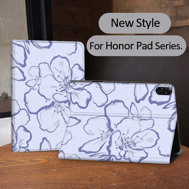 

Blue Artistic Floral Pattern For Honor Tab Tablet MagicPad 3 6 7 X8 V7 V8 8 9 X9 X8a X9a 10 Pro Inch 2020 2021 Tablet Case