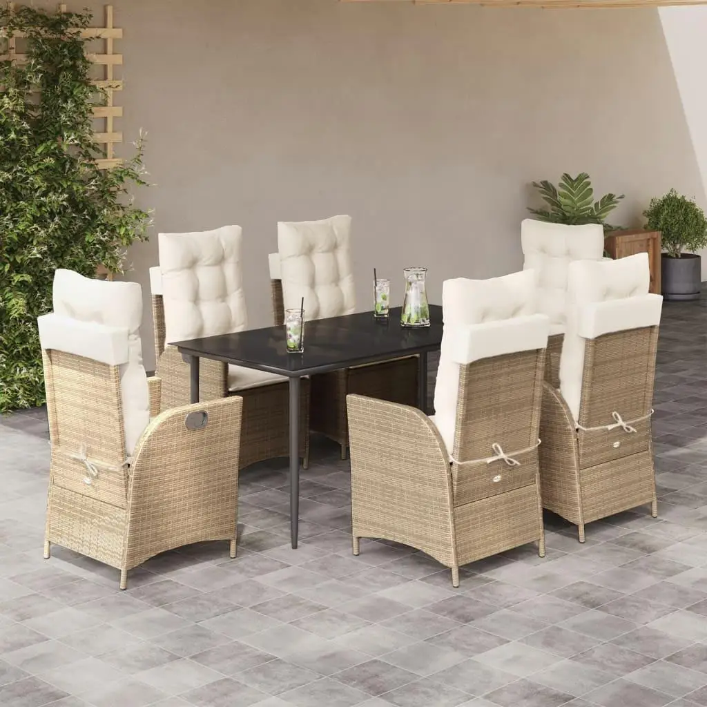 7-Piece Beige Poly Rattan Patio Dining Set with Cushions - Outdoor Furniture Upgrade