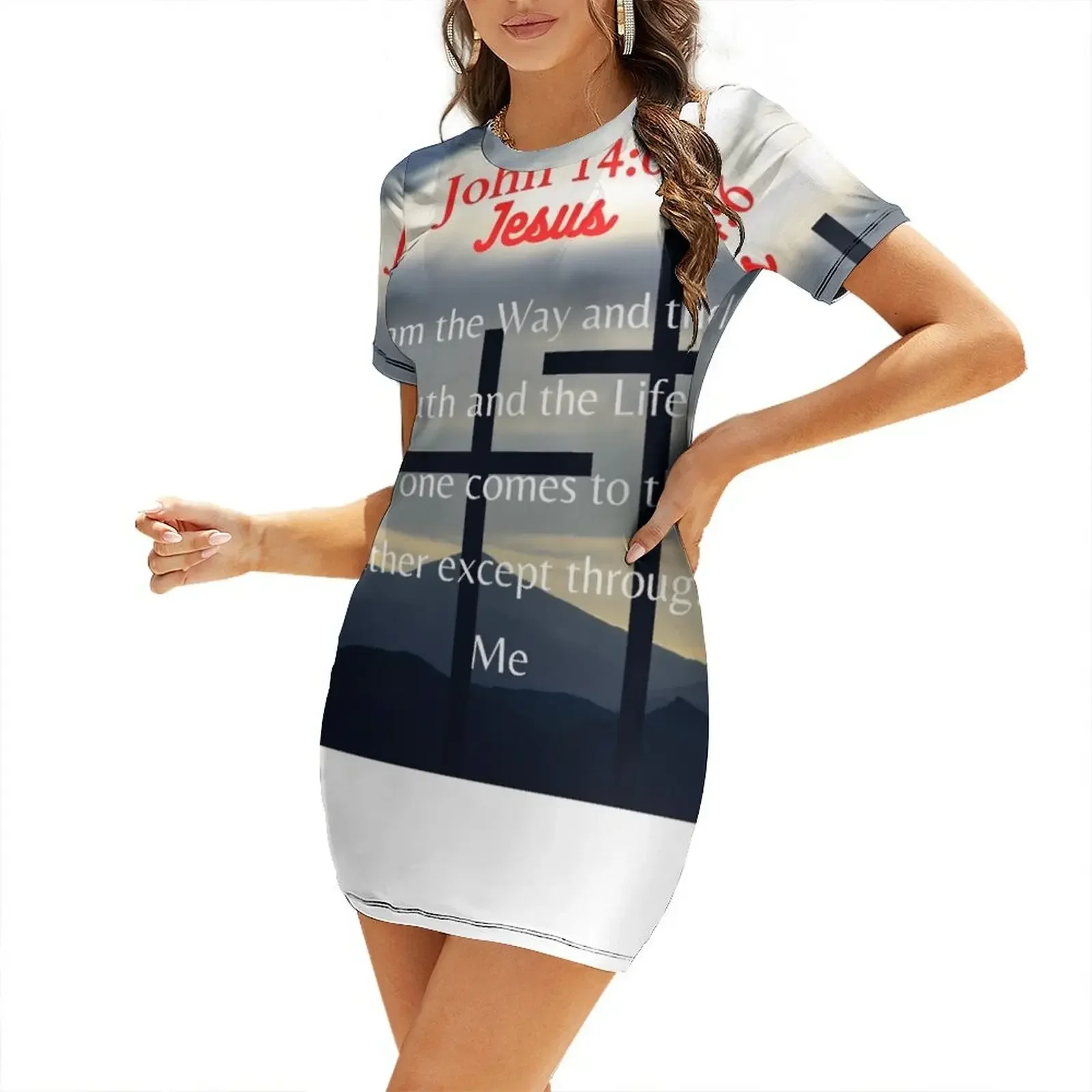 Robe d'été élégante pour femme John 14:6 Bible Salvation à manches courtes, grandes tailles, collection 2026 – Robe de soirée pour femme