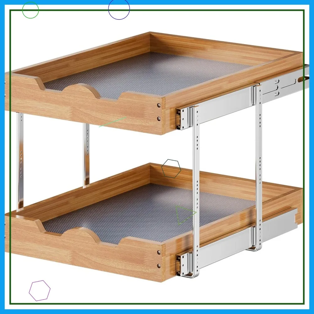

2-Tier Pull-Out Cabinet Organizer, Heavy-Duty Wood Drawer Shelf for Kitchen, Pantry, Bathroom Storage