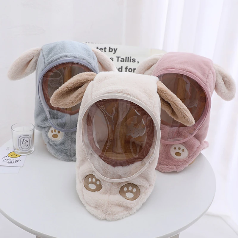 Winter Cap For Kids For Motobike Accessories Kids Windproof Mask Integrated Hat Cute Rabbit Ears Plus Velvet To Keep Warm Hat