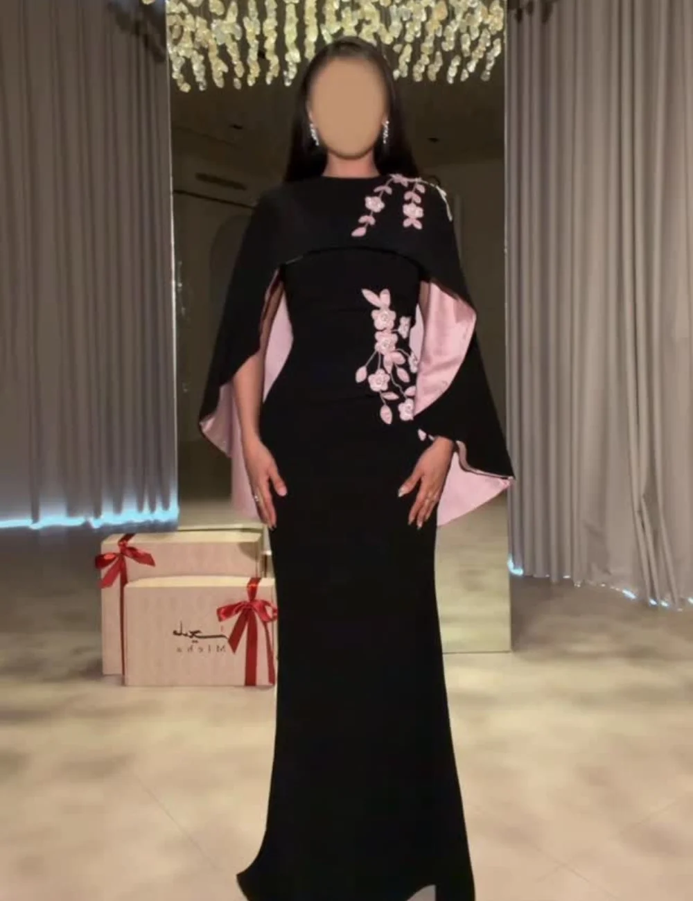 

Customized Black Jersey Elegant Classic Applique Beading Sequined Straight Shawl Long Dresses Evening Dresses For Wedding Party