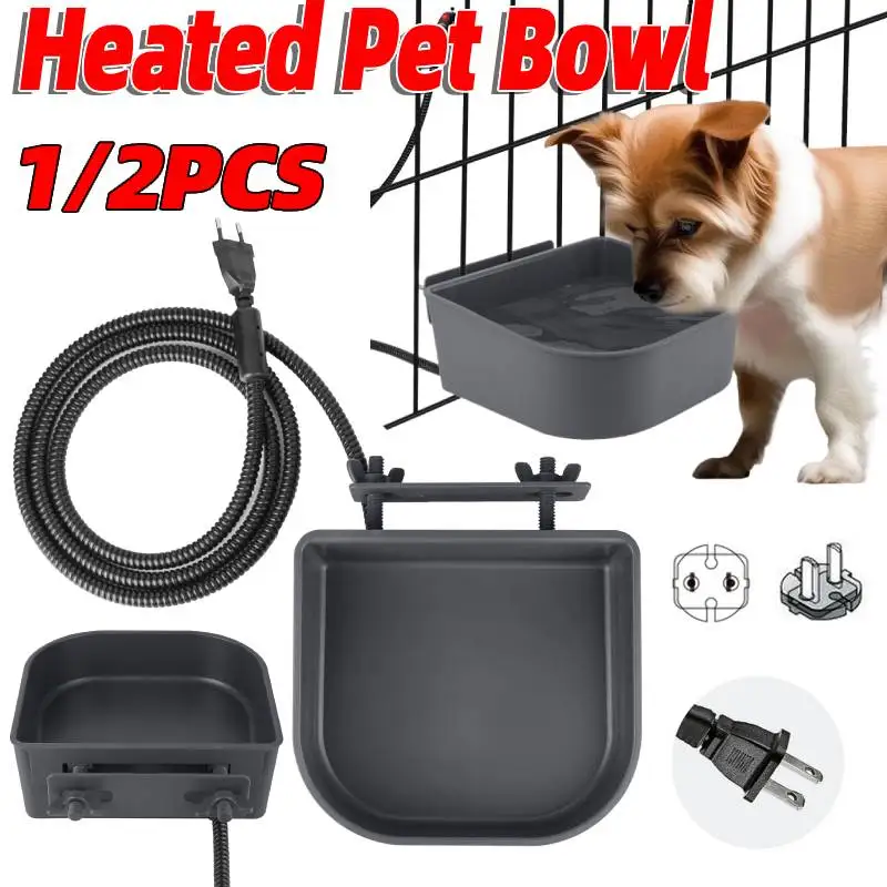 

1/2pcs 1L Plastic Heated Pet Bowl Hanging Water Bowl Automatic Anti Icing Plate US Plug Animal Dispenser for Rabbits Dogs Cats