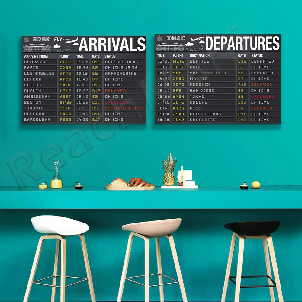 Airplane party poster, arrival and departure two signs set, airport terminal signs, use for self edit. aviator decoration