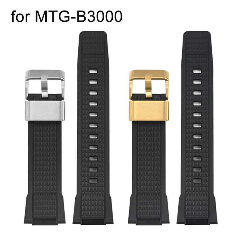 Black Resin Watchband Strap for Casio G-SHOCK MTG-B3000 Gold Stainless Steel Buckle Men Sport Waterproof Rubber Replace Band