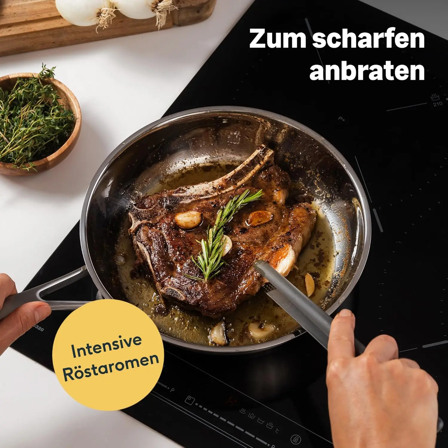 Edelstahlpfanne Unbeschichtet - Induktion - Profi-Bratpfanne 28cm - Röstaromen - Ofenfest