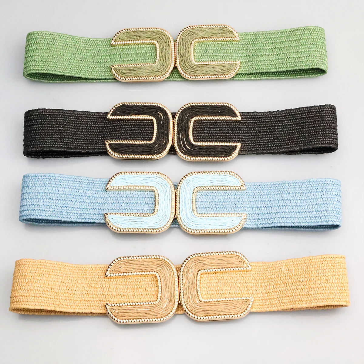 

Fashion Stretch Alloy Buckle PP Grass Braided Belt All-match Elastic Waist Seal Multicolor Decorative Dress Belt for Women