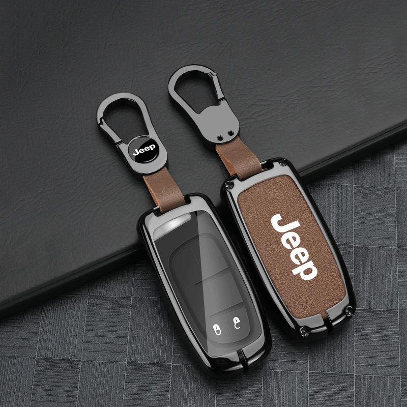Zinc Alloy Leather Car Key Case For Jeep Grand Cherokee WK2 KL Wrangler JK Commander Renegade Compass 2018 2022 Auto Accessories