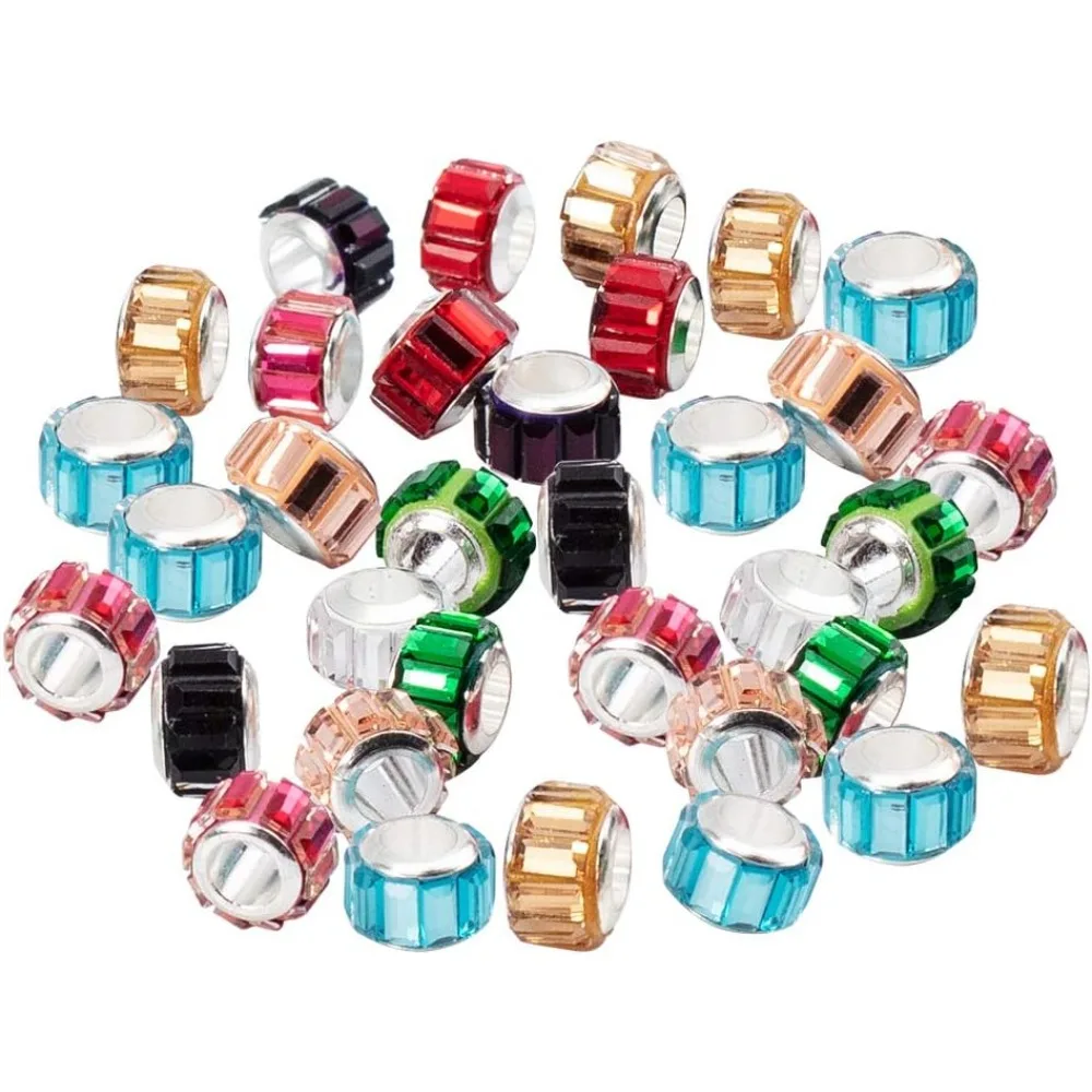 

100pcs Faceted Glass European Beads Mixed Large Hole Rondelle Column Beads Garden Decor Beaded for Jewellery Making Indoor