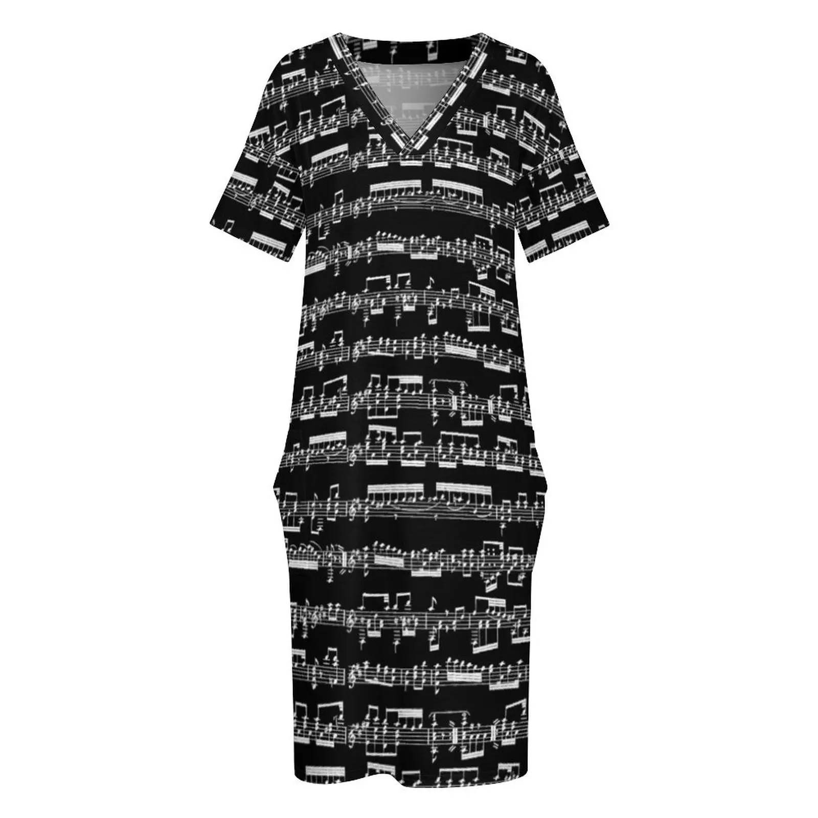 Sheet Music on Black Loose Pocket Dress clothes for woman women"s dresses luxury