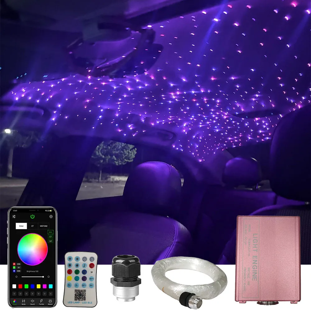 

RGBW Twinkle 16 Вт оптоволоконный потолочный светильник со звездой и мигающим колесом DC12V Комплект автомобильной подголовника с светящимися концами 0,75 мм