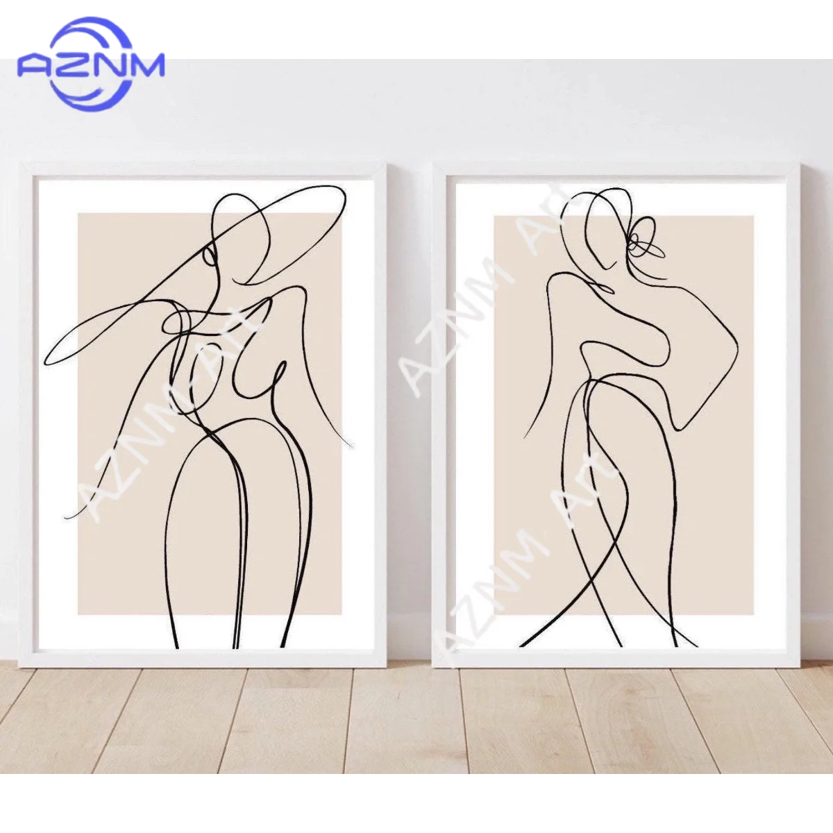 1/2 Stück Damen-Kunstdruck im Line-Art-Stil | Weibliche Linienzeichnung | Wanddekoration | Mode-Prints | romantische Drucke | Beige neutral |   Edle, elegante abstrakte Kunst