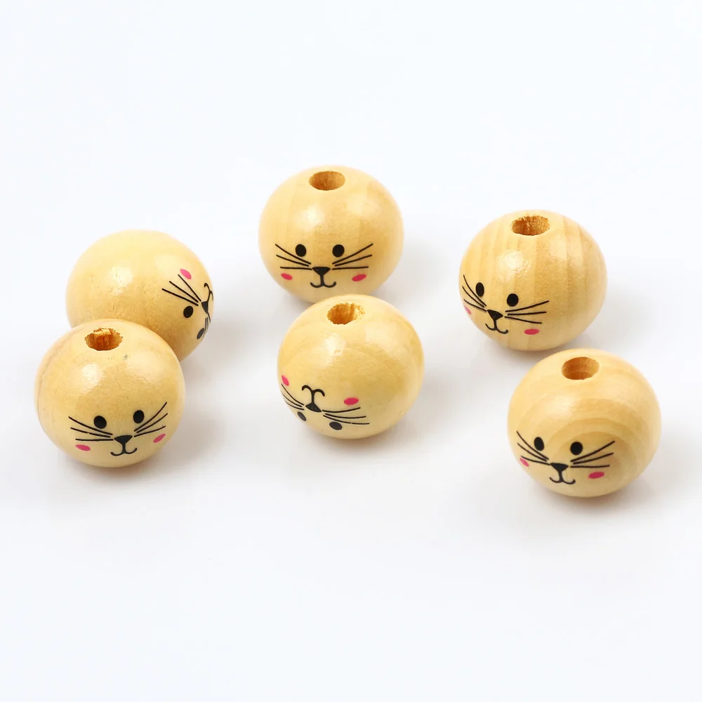 3/10pcs 20/30mm Wooden Round Cat Beads Natural Loose Wood Beads For Jewelry Making Bracelet Handmade Craft Diy Accessories