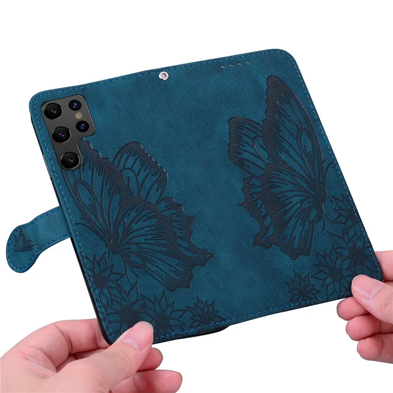 Butterfly Leather Phone Case For Samsung Galaxy S24 FE S23 Ultra S22 S21 Plus S24FE 5G Card Holder Hasp Wallet Bags Flip Cover