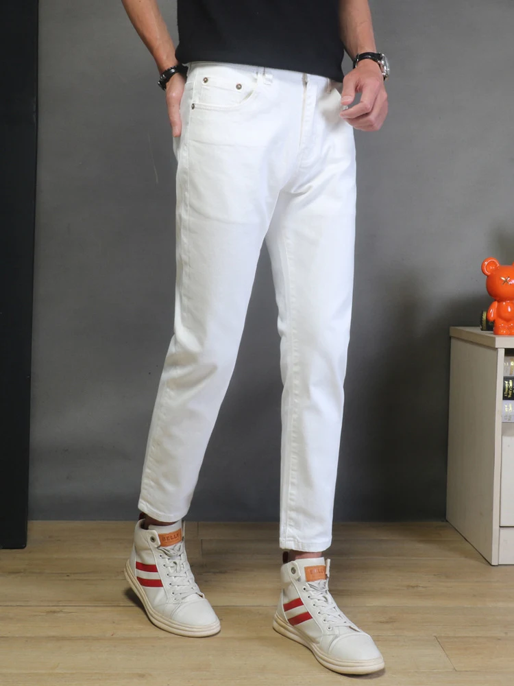 2026 Summer Thin High-End White Jeans Men Stretch Slim Fit Skinny Leg Korean Style Casual Versatile Trendy Pants