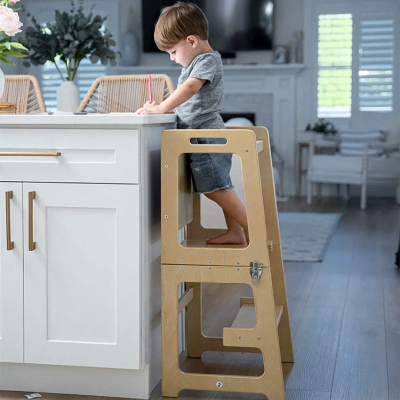 

Factory Price Wooden Foldable Toddler Learning Tower Montessori Furniture Step Stool Kitchen Helper for Kids