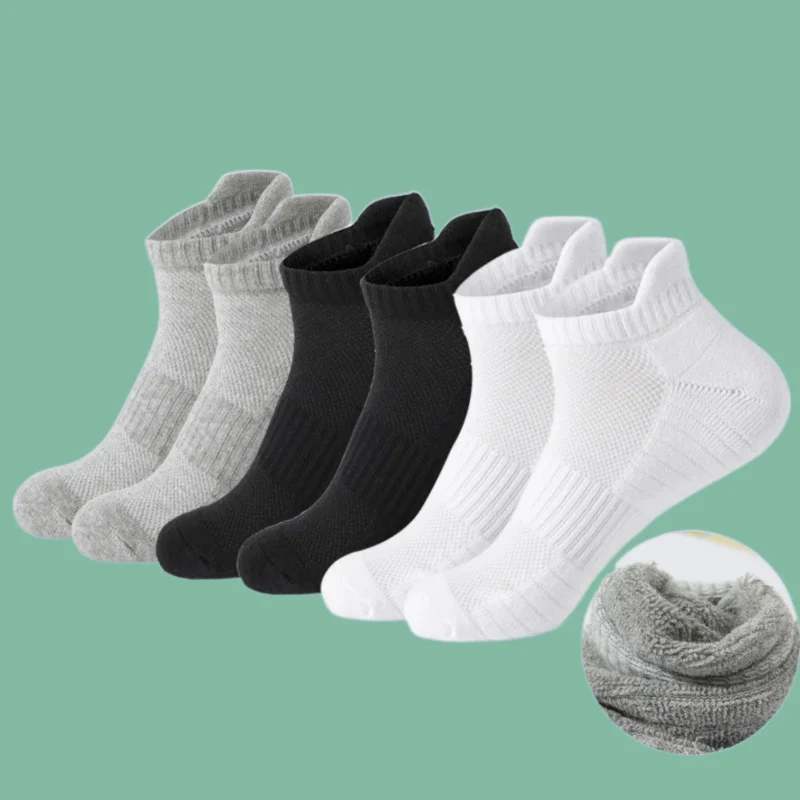 3 Pairs Solid Color Towel Bottom Socks New Fashion Absorb Sweat And Deodorize Socks Thickened Terry Socks For Sports And Running