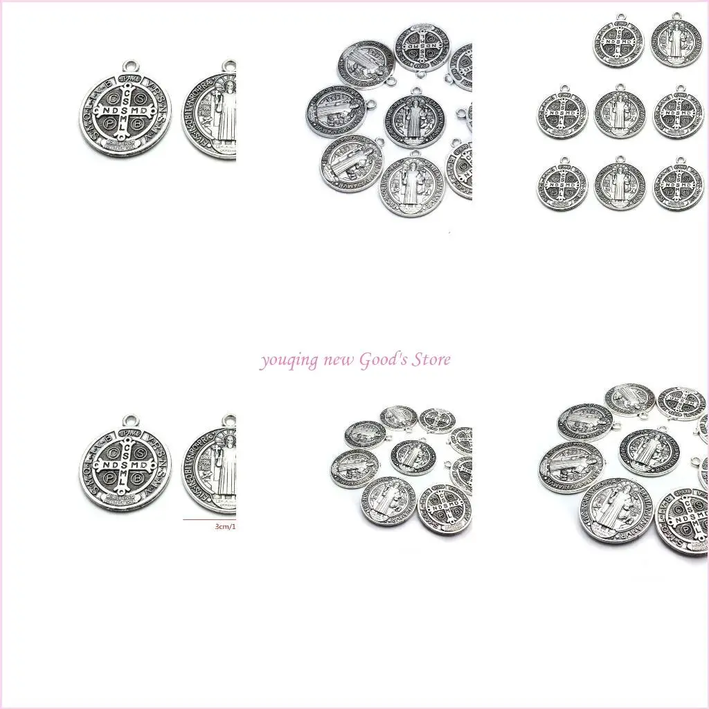 

57qa Святой Бенедикт зло для защиты медаль 10 шт сплав цинковой сплав для ожерелья поперечного