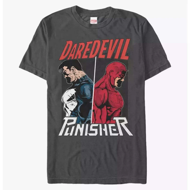 تي شيرت Marvel Genuine New Marvel Marvel Punisher VS Daredevil Comic Print للرجال والنساء بأكمام قصيرة مقاس كبير تي شيرت غير رسمي