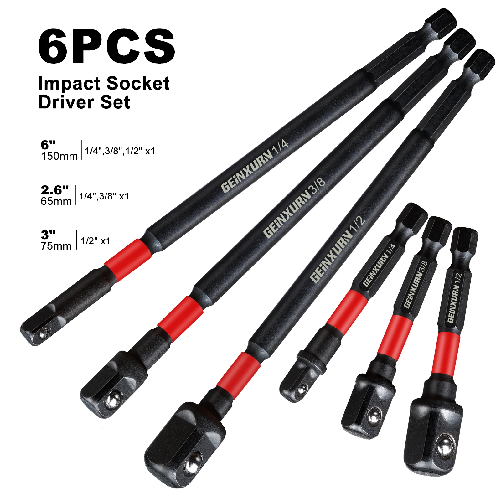 CARBYNE 3101583: Juego 3 Adaptadores De Impacto 1/4” A 1/2” (Acero Cromo-Vanadio, Garantía Vitalicia)