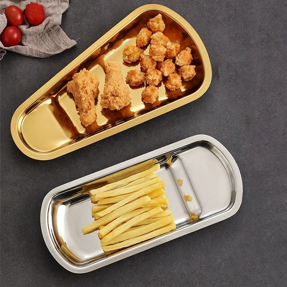 Creative Salad Serving Plate Irregular Outline Mirror Polished Cake Dessert Plate Food Grade Decorative Metal Storage Tray
