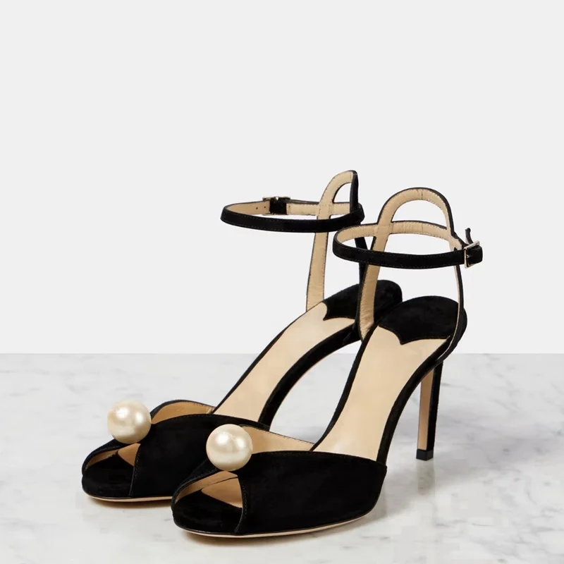 لؤلؤة اللمحة تو الدانتيل Slingback الصنادل مثير جولة اصبع القدم كعب رقيقة الوافدين الجدد أزياء النساء الأحذية الحديثة #5