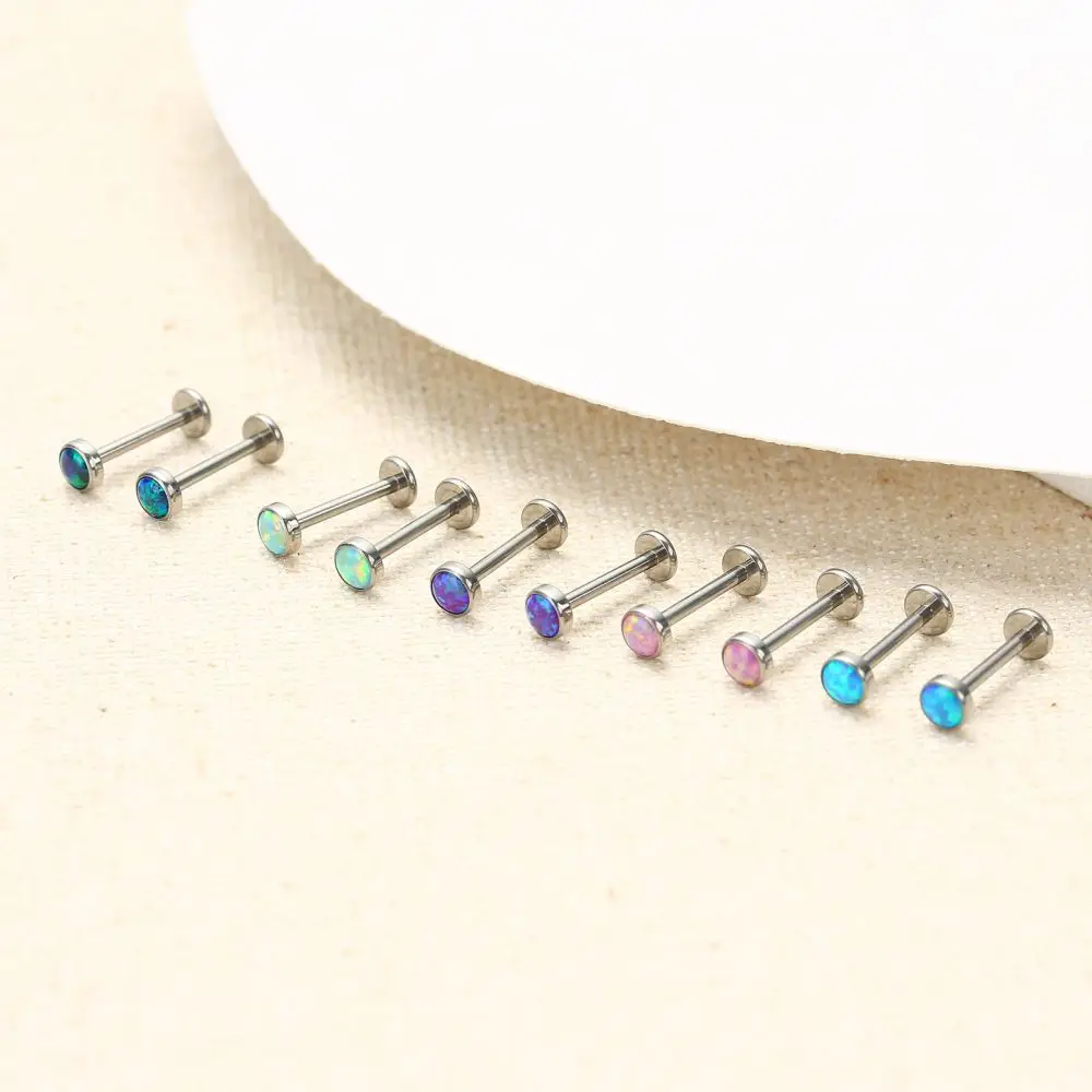 Fashion Opal Ear Cartilage Tragus Piercing 16G G23 Titanium Labret Lip Ring Stud Women Internal Thread Labret Body Jewelry