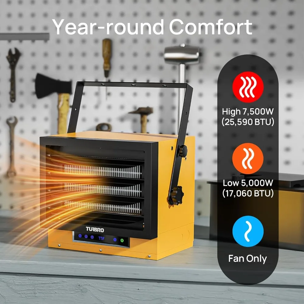 Потолочный электрический гаражный обогреватель 7500 Вт 240 В с дистанционным управлением, защитой от перегрева и термостатом для использования в магазине