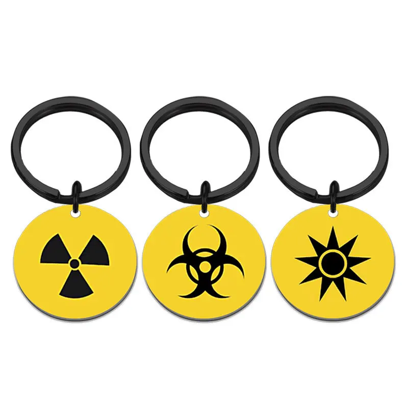 radiology keychain Radiation Symbol Keychains for Door Yellow Warning Sign Keychain for Key Purse Bag Keyring Gift for Friends