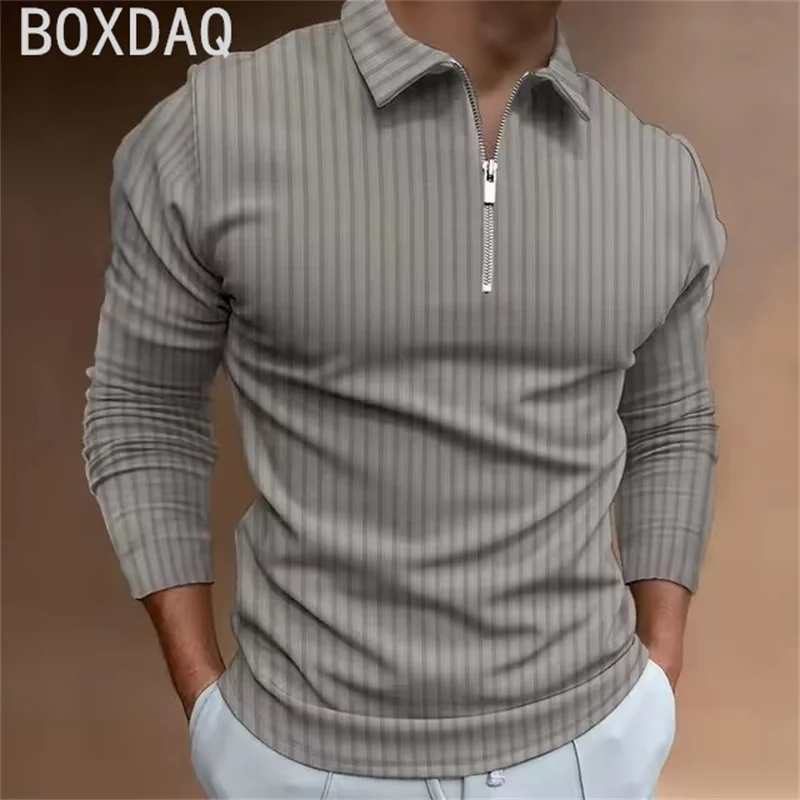 New Style Pit Strip Printed Polo Shirt Oversized 6XL Men Long Seeved Shirt Fashion Solid Color Leisure Sports Polo Shirt Tops