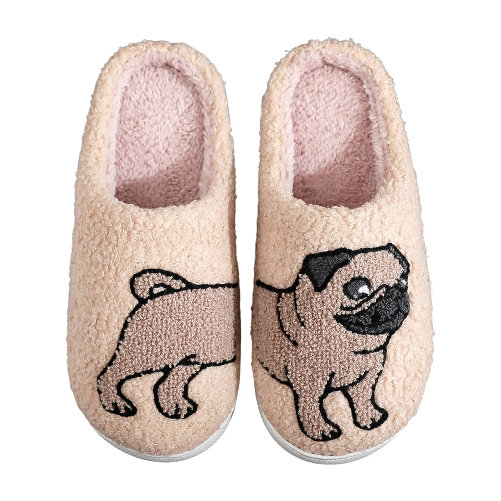 Pug Embroidery Pet Pattern stuffed Home Platform Cozy Furry Cotton Slippers Cute Warm Non-slip Indoor unisex indoor Slippers