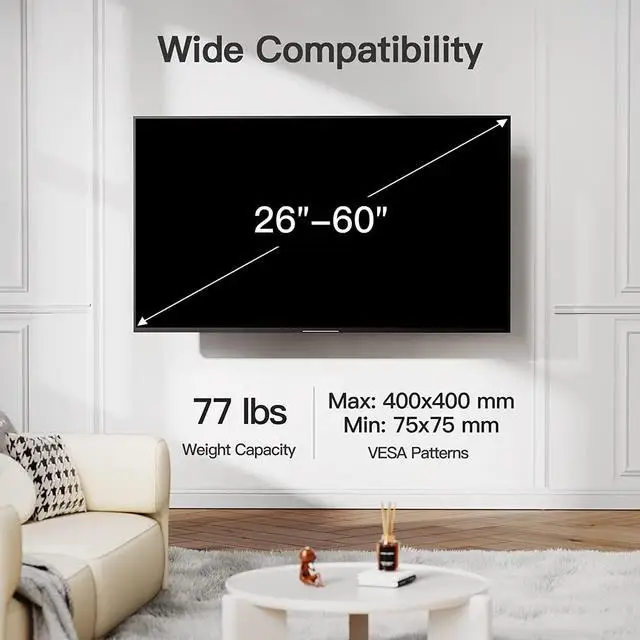 26 ''to 63'' TV Fixed Wall Holder | Ultra Thin 1.5 ''| Compatible with VESA 200x200mm - 200x400mm | Capacity up to 50 kg | Safe and sturdy installation | Space saving | Minimalist design