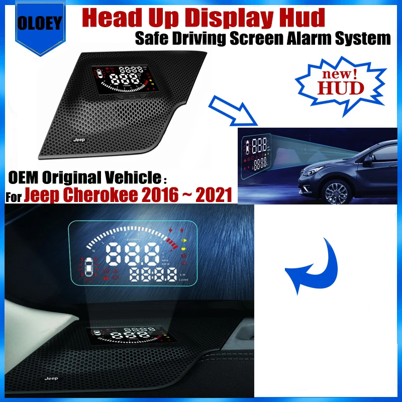 Car Electronic Accessories For Jeep Cherokee 2016 ~ 2020 2021 OEM Adapter Head Up Display HUD Safe Driving Screen Alarm System