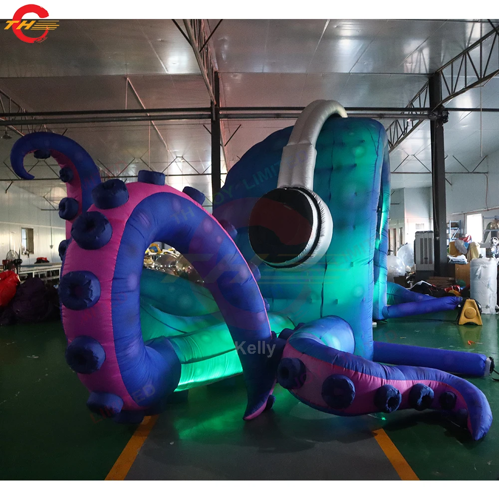 Fast Shipping 33ft Wide Giant Inflatable DJ Octopus Tent Booth Stage Event Decoration Background Wall for Sale