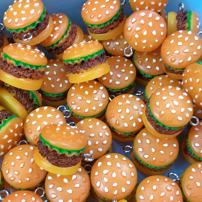 Imagem -03 - Mini Simulado Burger Resina Encantos 3d Pequeno Pingente Brinco Faça Você Mesmo Jóias Fazer Atacado a Granel 100 Pcs