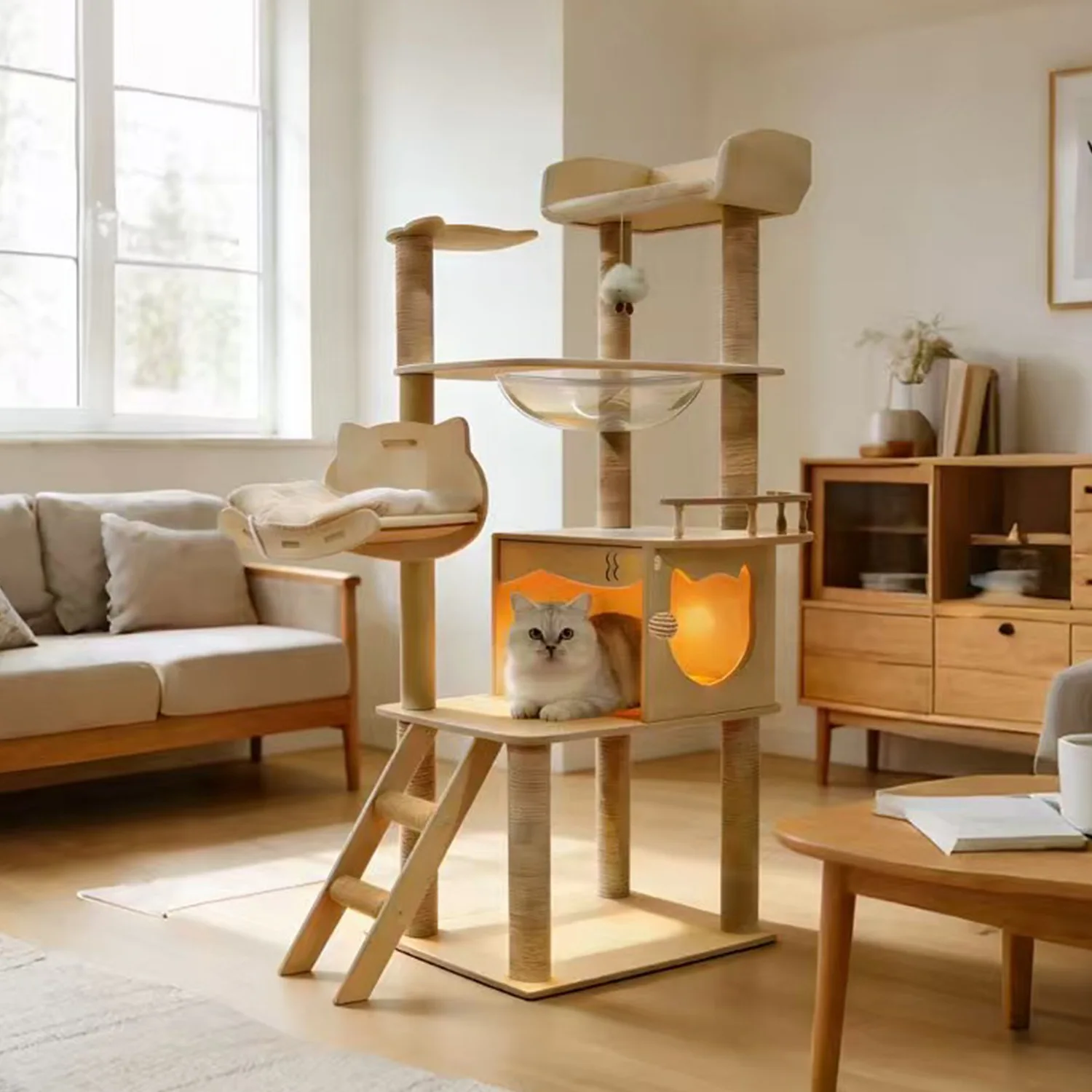 DSA cat tree plus space capsule cat nest cradle jumping platform ladder scratching column integrated cat climbing frame supplies