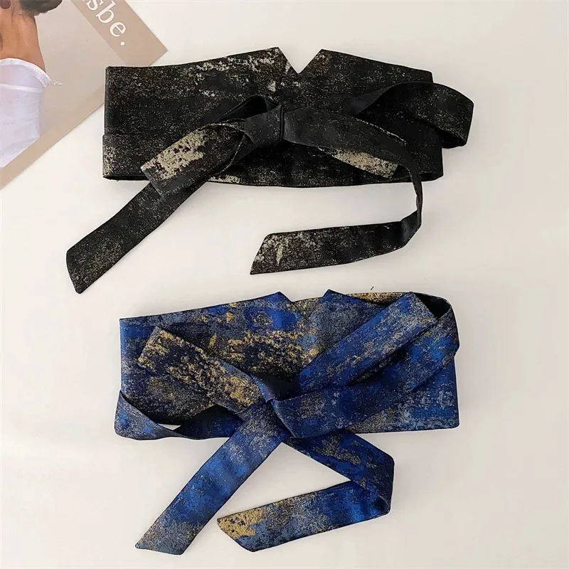 2024 New Style,retro Waist Seal Female Width 11cm Black Tie Tie Waist Decoration, with Dress Waist Coat with Fashion Belt Ladies