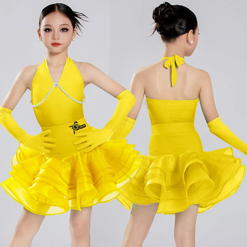 Salsa vestido de dança latina meninas vestido de dança competição samba tango rumba vestido de salão padrão crianças traje de dança latina meninas