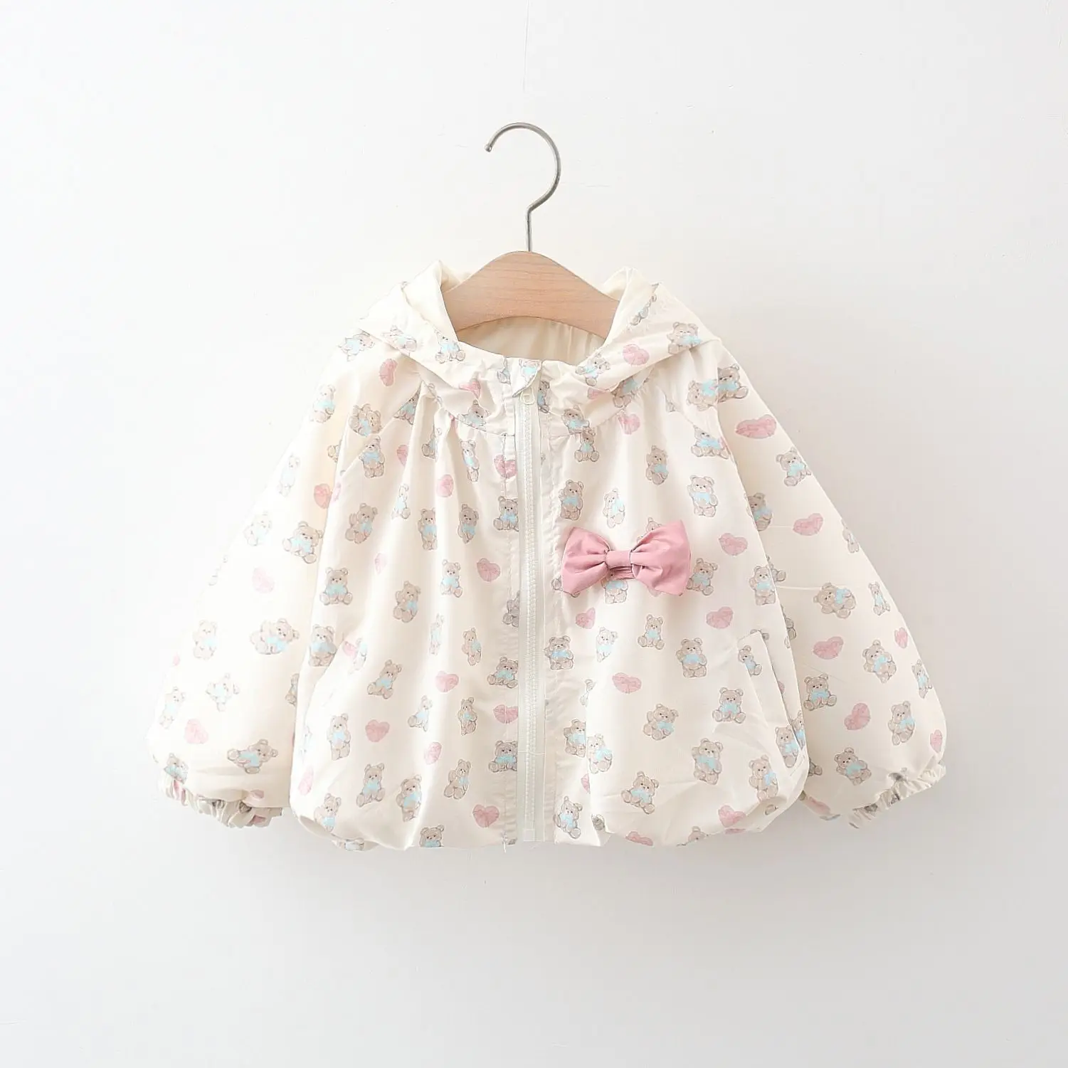 

Autumn new children's clothing wholesale, bow tip hat printing girls thin coat