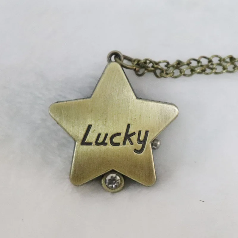 ساعة جيب عتيقة مع قلادة كوارتز معلقة ، ساعة نجمة حظ ، قائمة الخماسي