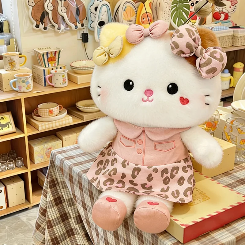 

Sanrio Creative New Leopard Pattern Bow Kt Cat Plush Toy Cute Fluffy Soft Filled Katie Cat Children'S Sleeper Pillow Gift