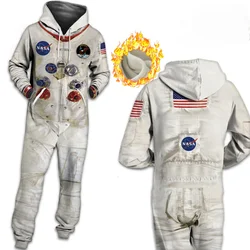 Erwachsene Herbst Winter Frauen Mit Kapuze Overall Raum Universum Astronaut 3D Digitale Druck Langarm Casual Unisex Dicken Overall